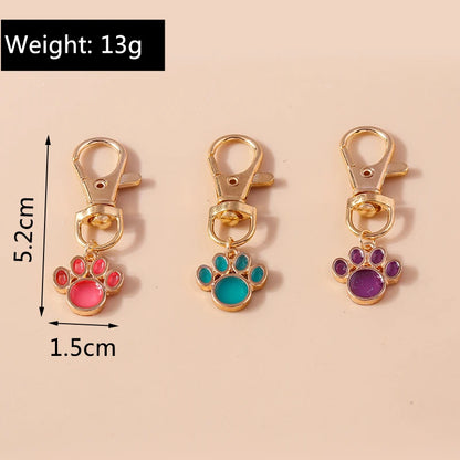 Cute Enamel Puppy Dog Cat Paw Keychain Footprint Key Ring Pendants for Women Girls Handbag Decor DIY Handmade Jewelry  Gifts