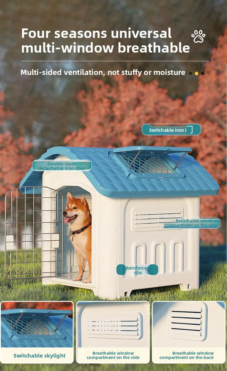 the IN THE DOGHOUSE - Large Waterproof Outdoor Doghouse - Detachable & Washable Dog Cage for Medium/Large Breeds, All-Weather Shelter