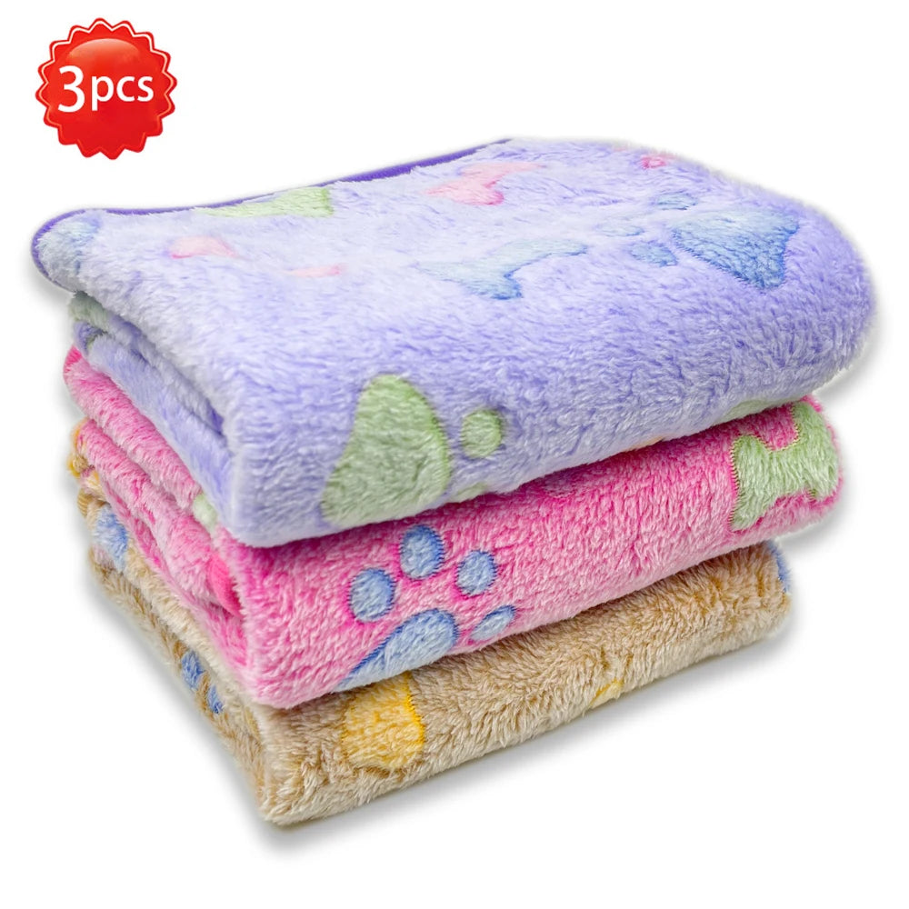 3PCS Soft Flannel Fleece Cat Dog Blanket Bed Mats Paw Foot Print Warm Pet Blanket Sleeping Beds Cover Mat For Pets Supplies