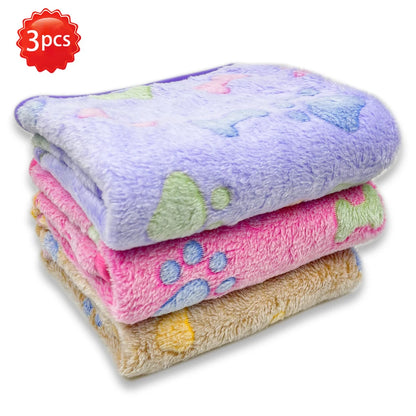 3PCS Soft Flannel Fleece Cat Dog Blanket Bed Mats Paw Foot Print Warm Pet Blanket Sleeping Beds Cover Mat For Pets Supplies