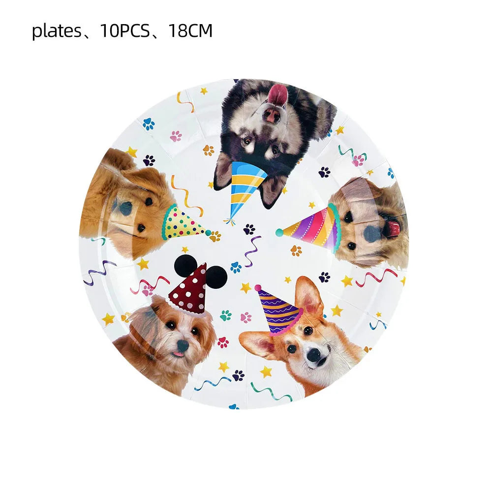 Dog Party Decoration Pet Party Tableware Plate Cup Napkin Tablecloth Birthday Party Banner
