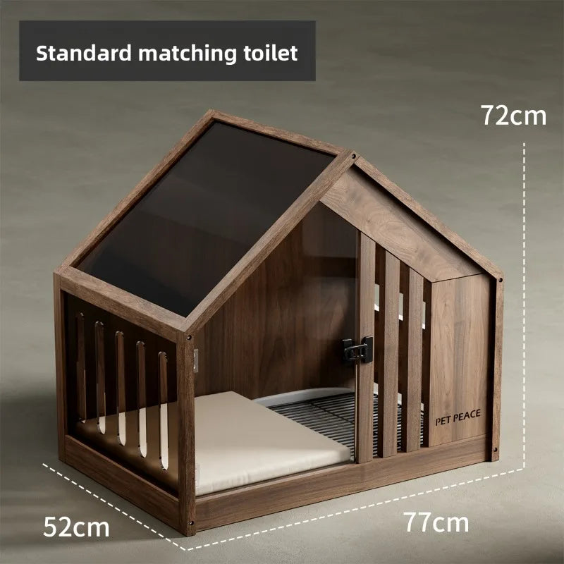 the RETRO DOGGY - Solid Wood Dog Bed with Dog Toilet, Luxury Toilet House Break Semi-Enclosed Breathable Puppy Beds, Easy Clean Indoor Dogs Kennel
