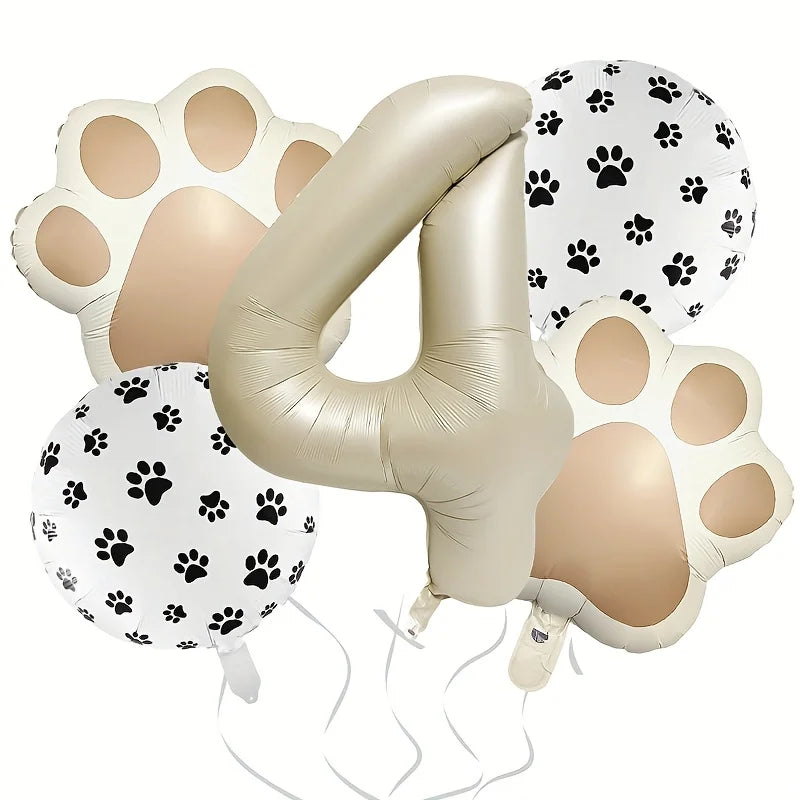 7Pcs Animal Let's Pawty Dog Cat Paw Aluminum Balloon 40 inch Cream Number Birthday Party Decoration Balloon Baby Shower Supplies