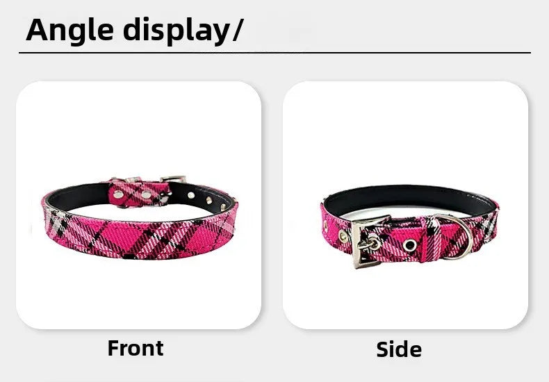 the PLAID PAWS CLASSIC COLLAR - Pet Collar Plaid Cloth Dog Collar, Classic PU Dog Walking, Dog Pet Supplies, Four Seasons Outing