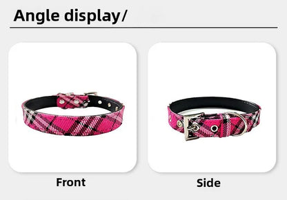 the PLAID PAWS CLASSIC COLLAR - Pet Collar Plaid Cloth Dog Collar, Classic PU Dog Walking, Dog Pet Supplies, Four Seasons Outing