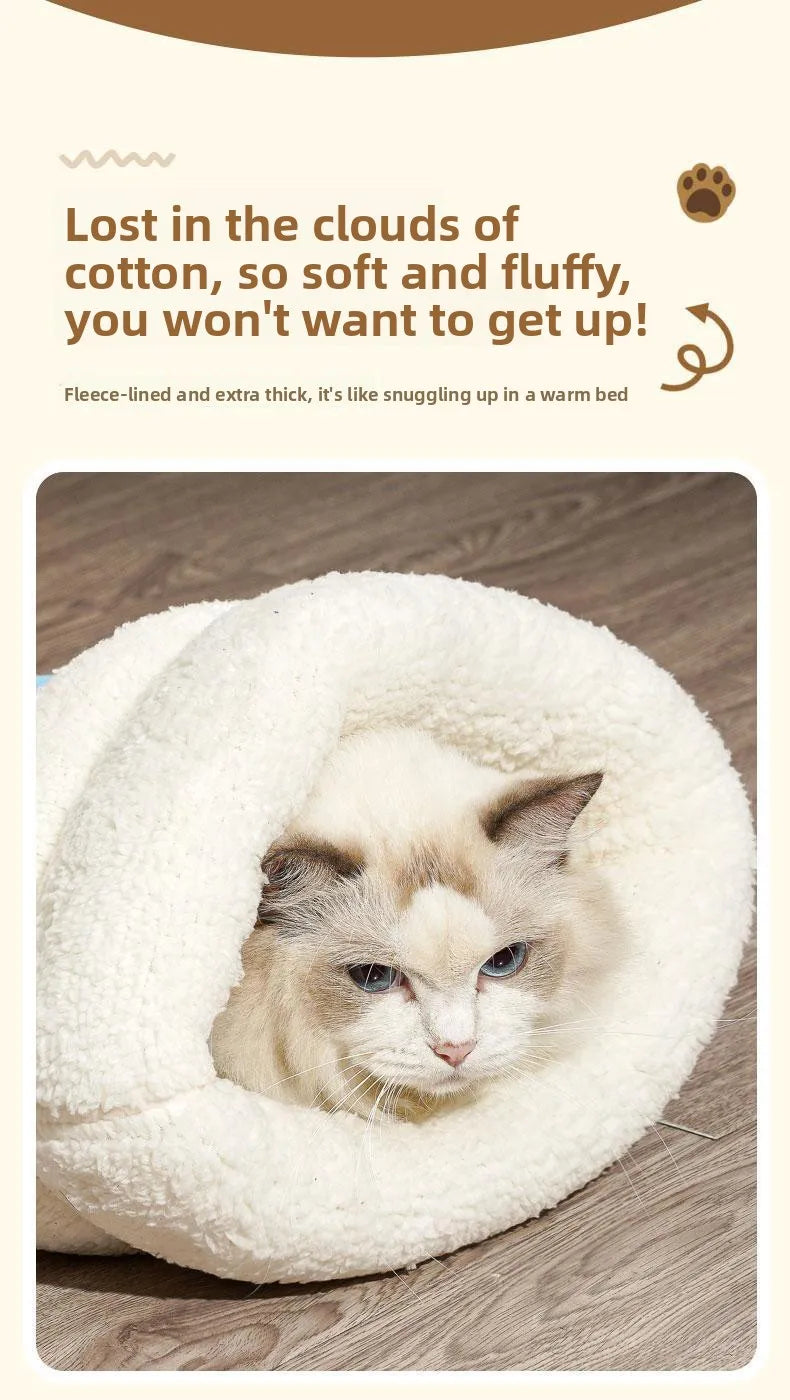 Cat Nest Winter Warmth Semi Enclosed Cat Sleeping Bag Nest Deep Sleep Designed for Cats Bedding Cat Mat Pet Universal