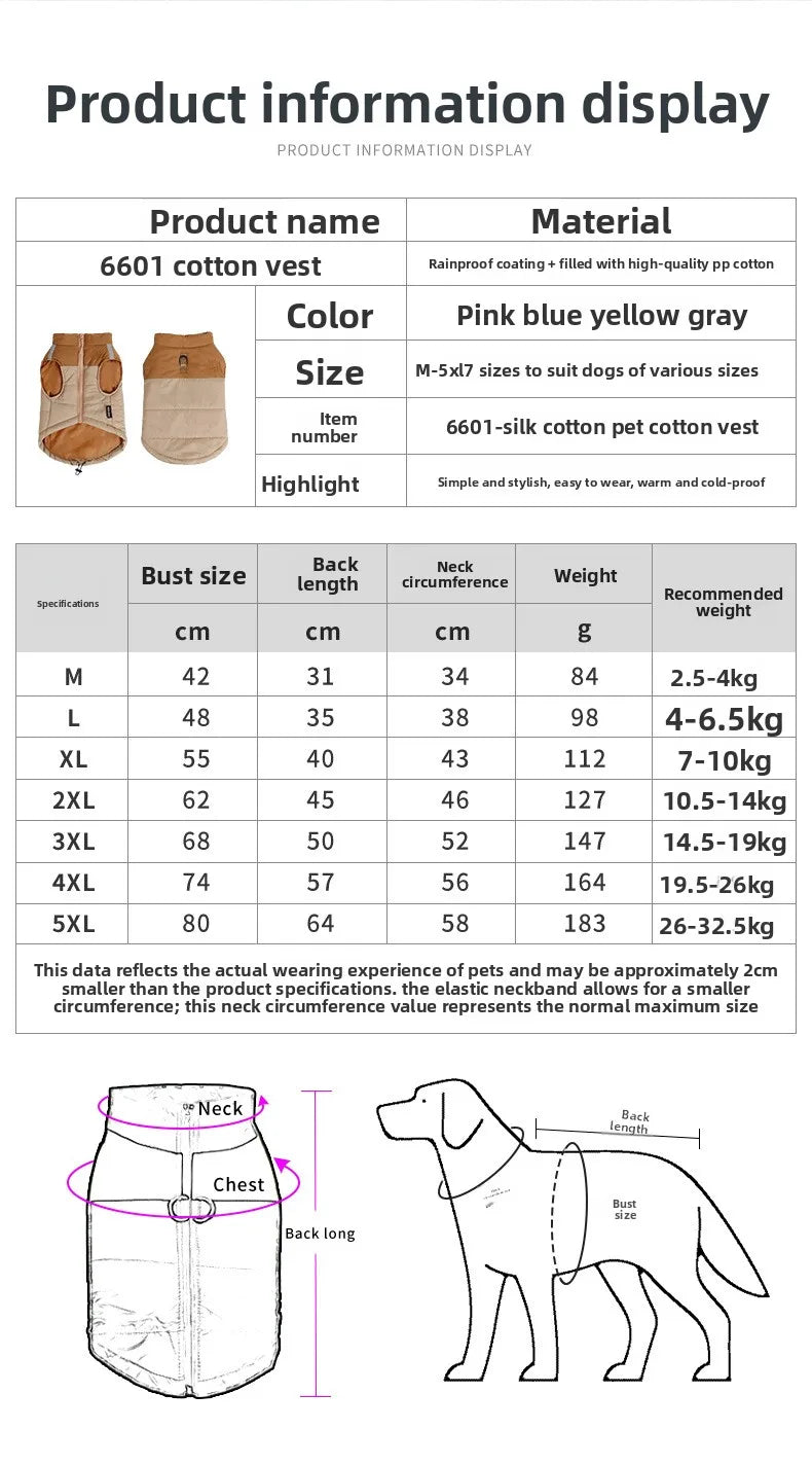 Autumn And Winter Waterproof Reflective Small Medium Large Dog Cotton Clothes Can Be Pulled Dog Clothes Pet Clothing