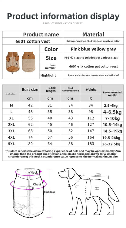 Autumn And Winter Waterproof Reflective Small Medium Large Dog Cotton Clothes Can Be Pulled Dog Clothes Pet Clothing