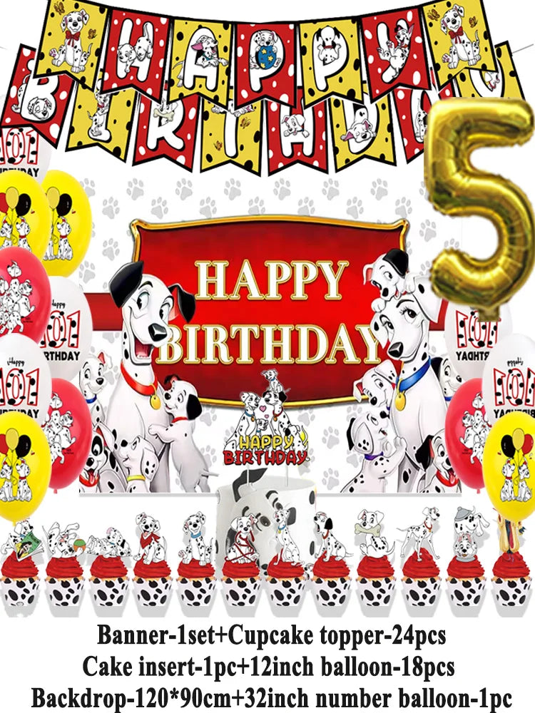 Disney 101 Dalmatians Birthday Party Supplies Cartoon One Hundred and One  Dog Balloon Backgrounds Cake Topper Banner Kids Gifts