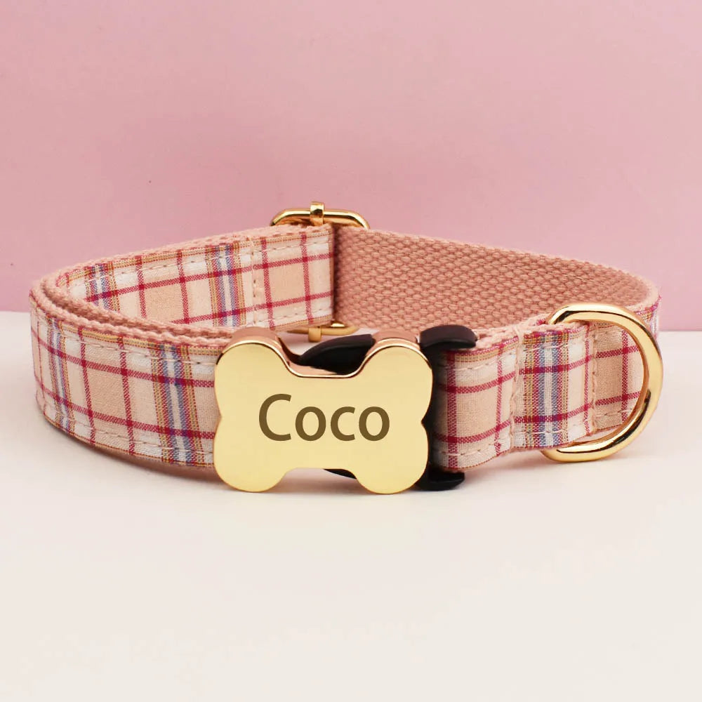the CUSTOMCREST PLAID COLLAR - Custom Design Logo Plaid Dog Collar, High Quality Cotton Pet Accessories, Personalized, Lead Your Dog - Stand Out in Style