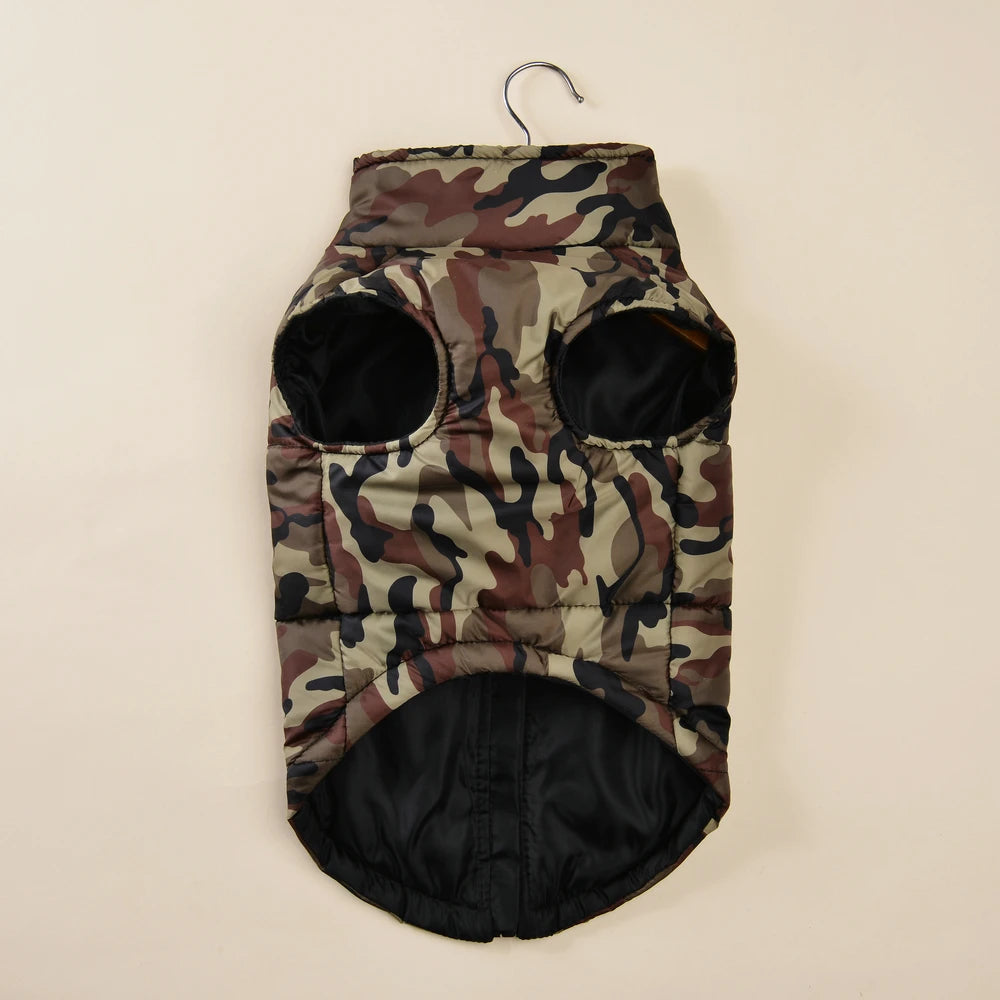 the CAMO COLDFRONT JACKET - Winter Dog Clothes for Medium/Large Dogs, Jacket Waterproof Labrador Coat, Camouflage Print Golden Retriever Outfits, Pet Costume