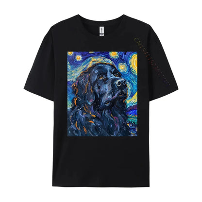 the DOG VAN GOGH - Newfoundland Dog Van Gogh Starry Night Art T-Shirts
