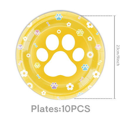 Dog Puppy Theme Party Tableware Color Paw Print Paper Cups Plates Banner 1st-3th Dog Birthday Party Baby Shower Decor
