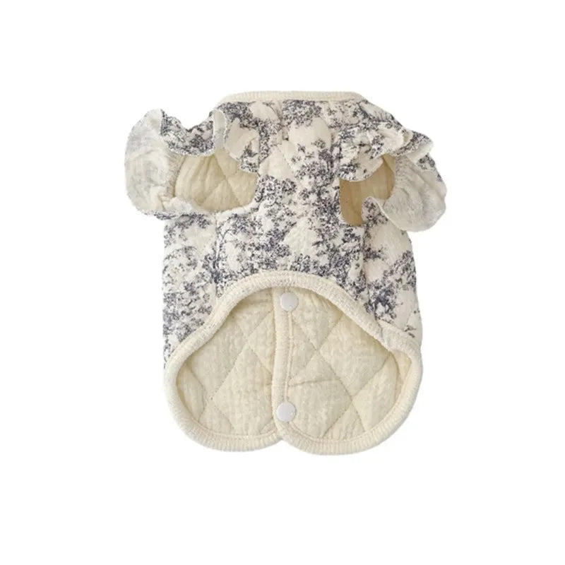 Pet Clothes Warm Winter Flying Sleeve Gauze Dog Parkas Home Clothing Small Dog Autumn and Winter Clothing Warm Floral Puppy Vest