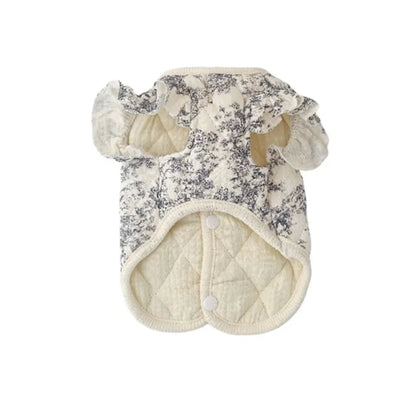 Pet Clothes Warm Winter Flying Sleeve Gauze Dog Parkas Home Clothing Small Dog Autumn and Winter Clothing Warm Floral Puppy Vest