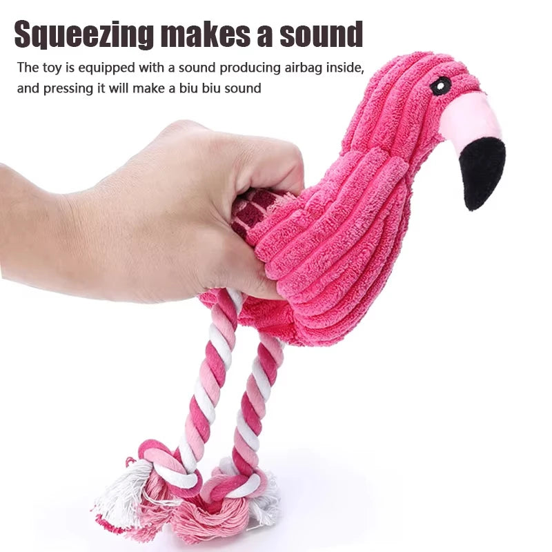 the PINK FLAMINGO - 1PC Cute Flamingo Plush Dog Toys, Funny Interactive Squeaky Chew Ropes, Toys for Small/Large Pets, Teeth Cleaning Supplies
