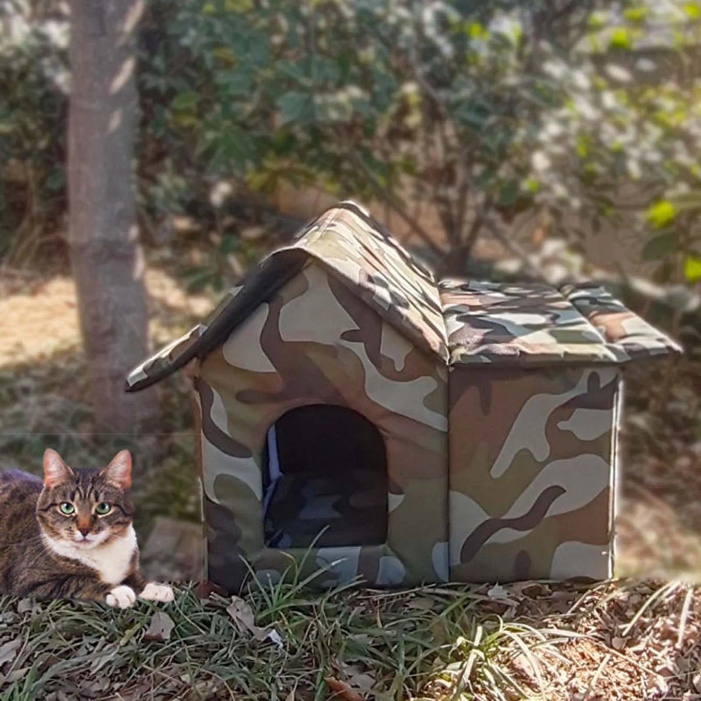 the CAMO HOUSE - Pet Shelter, Waterproof Four Seasons Outdoor Cat/Doghouse, Winter Warm Pet Cat/Dog Cave, Sleeping Beds Tent for Small Dog/Puppy Supplies