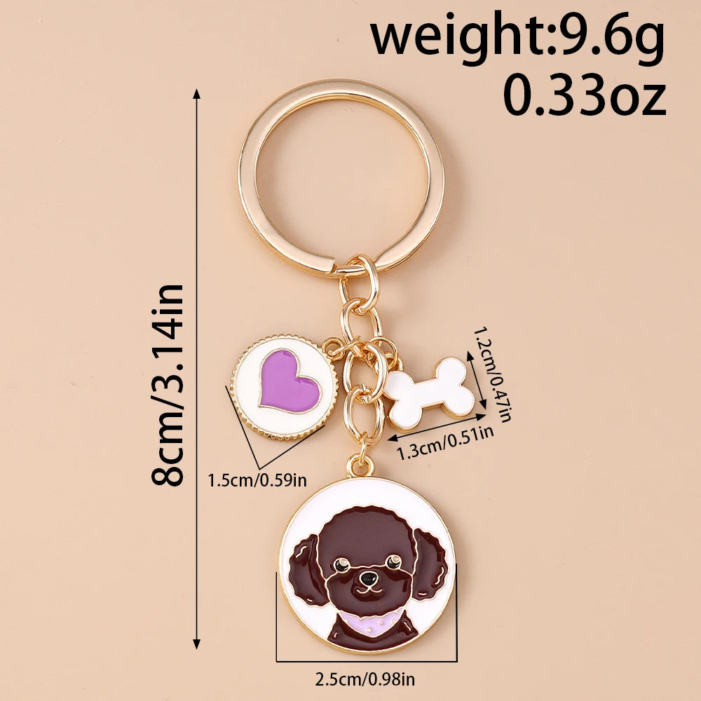 Cute Enamel Puppy Dog Keychain Cartoon Animal Key Ring Pendants for Women Girls Handbag Accessories DIY Jewelry Gifts