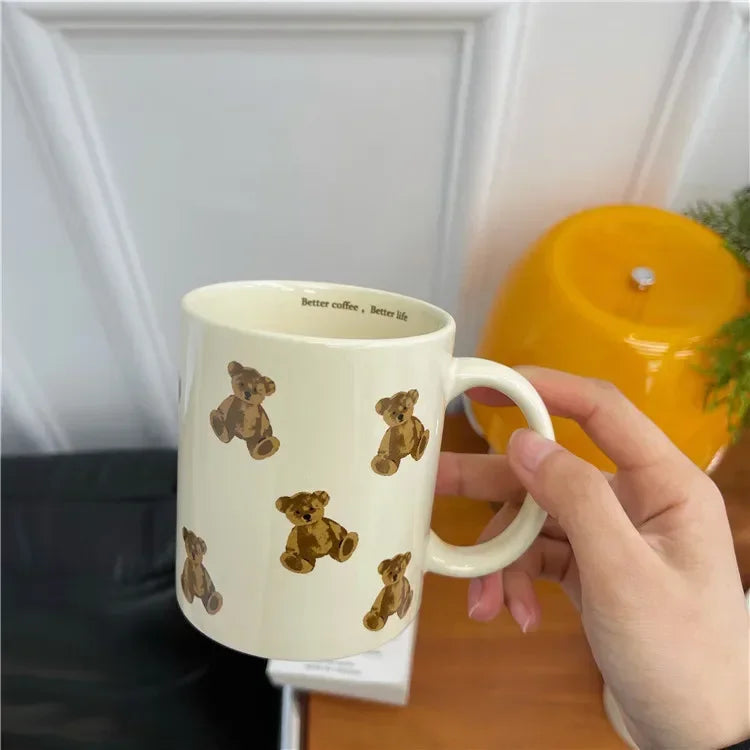 Cartoon Bear Ceramic Coffee Mug Chocolate Bear Mug Girl Retro Coffee Cup Afternoon Tea Cute Ceramic Mugs Cute Coffee Mug Cup