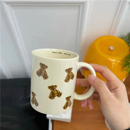 Cartoon Bear Ceramic Coffee Mug Chocolate Bear Mug Girl Retro Coffee Cup Afternoon Tea Cute Ceramic Mugs Cute Coffee Mug Cup