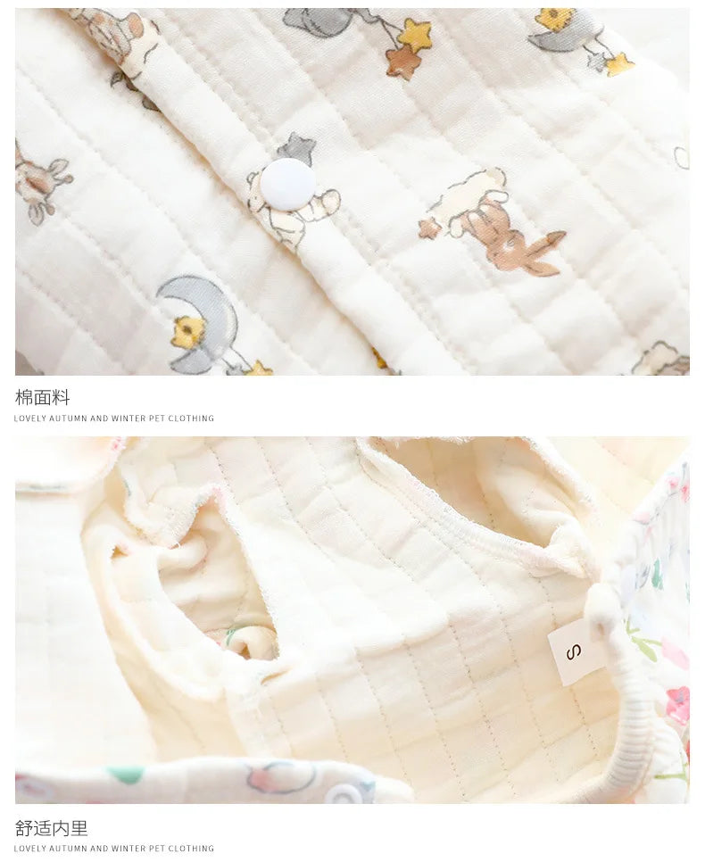 Dog Clothes Autumn and Winter Floral Double-layer To Protect The Belly Four Legged Small Dog Teddy Bear Pet Puppy Clothes