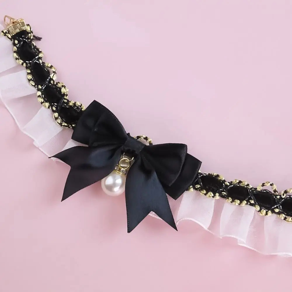the PEARL COLLAR - Cute Dog Collar, Lace Bowknot Pearl Cat/Dog Necklace, Sweet Neck Decoration, Elegant Gentle Puppy Necktie, Kitten Bibs, Pet Supplies