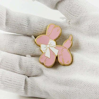 Pink Balloon Dog Enamel Pin Cute Puppy With Bow Tie Brooch Pastel Jewelry Hot Girl Gift Accessories