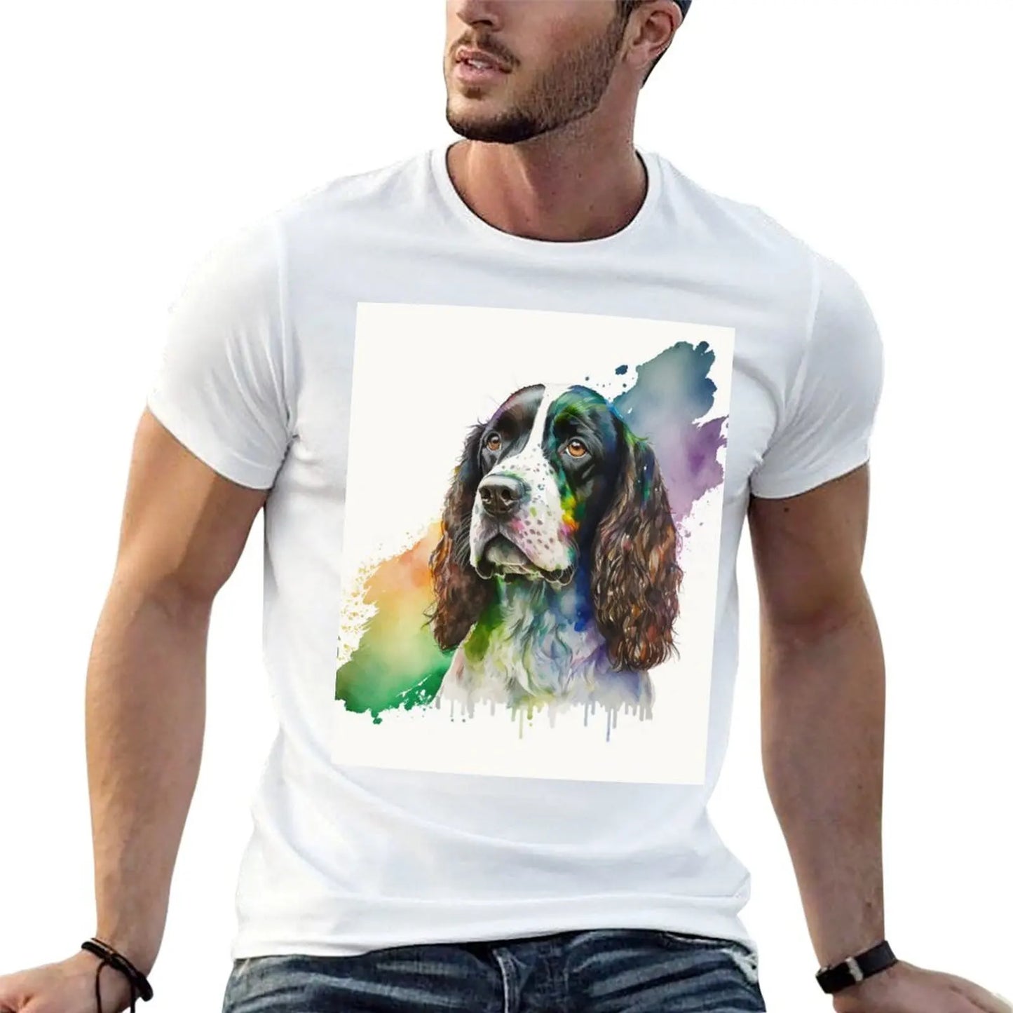 the SPRINGER SPANIEL - Watercolor English Springer Spaniel Digital Art T-Shirt