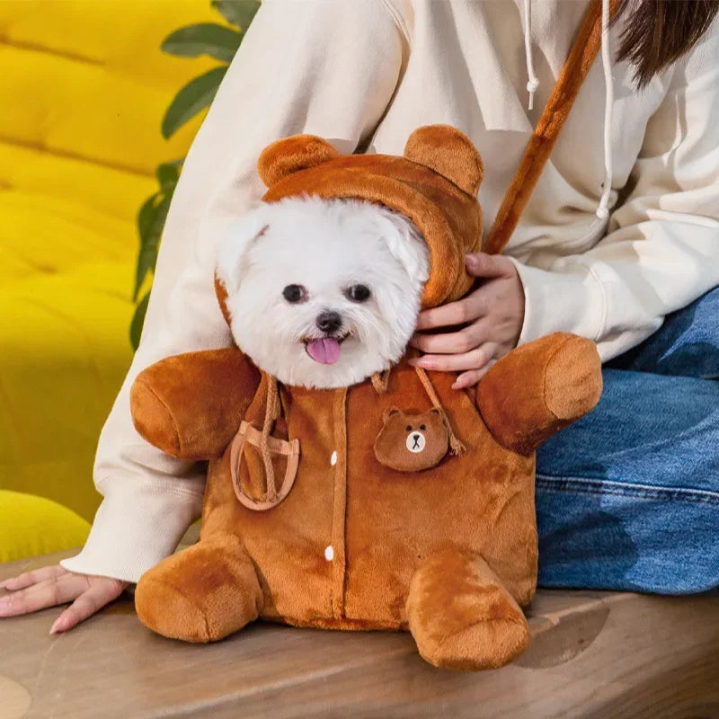 Autumn and Winter Portable Going Out Bag Warm Windproof Bear Cute Cute Shoulder Satchel Pet Messenger Bag