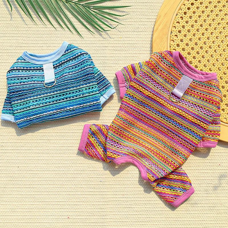 Summer Pet Clothes for Small Dogs Colorful Stripes Dog Jumpsuits Fashion Puppy Rompers Soft Cat Pajamas Pet Overalls Dog Outfits