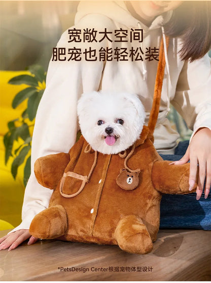 Autumn and Winter Portable Going Out Bag Warm Windproof Bear Cute Cute Shoulder Satchel Pet Messenger Bag