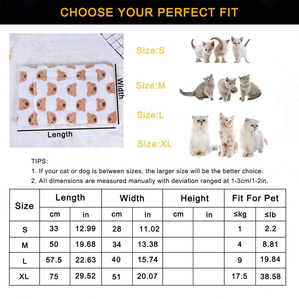 1pc-Printed Pet Blanket Floor Mat - Suitable for Small and Medium sized Pets for Heating and Sleeping