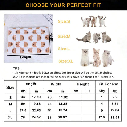 1pc-Printed Pet Blanket Floor Mat - Suitable for Small and Medium sized Pets for Heating and Sleeping