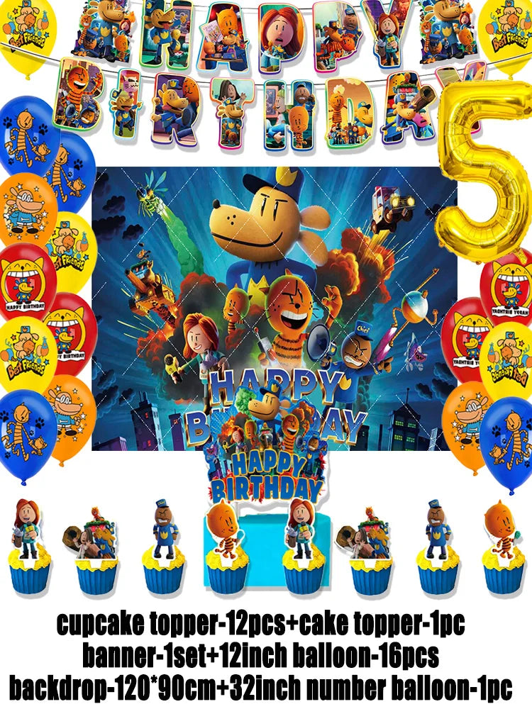 Cartoon DOGS MAN Theme Birthday Party Supplies Decoration Best Friend Balloon Banner Backdrop Cupcake Topper for Kids Child Gift