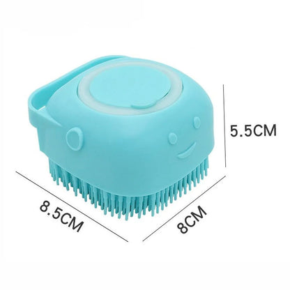 Silicone Soft Rubber Pet Massage Shower Brush with Builtin Shampoo Storage Self Cleaning Detangling for Dogs Cats Grooming Brush