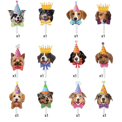 12pc Tie Dog Cake Topper Happy Birthday Crown Wedding Baby Shower Animal Cupcake Topper Dessert Decoration Party Baking Supplies