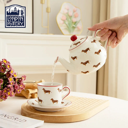 the PAWPOTTERY TEA SET - London Pottery 220ML Animal Mug Dish Ceramics Coffee Cup Unusual Tea Pair Pottery Teacup Set, Porcelain Cups for Girlfriend Gift