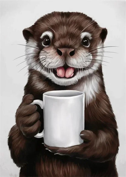 Funny Wall Art Pictures Animal Coffee Portrait Posters Canvas Print Art Sloth Pug Dog and Coffee Mural Cute Home Decor Painting