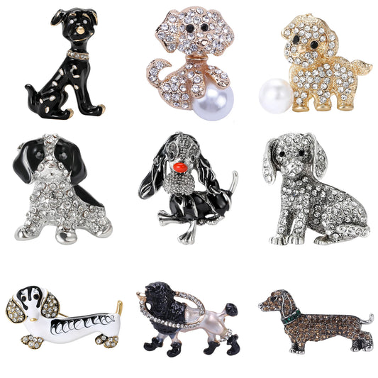 Enamel Puppy Brooches for Women Unisex Rhinestone Animal Pin Dog Lapel Pins Office Party Friend Luxury Gifts Jewelry Accessories