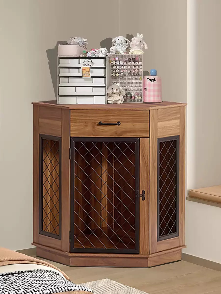 the CRATE CORNER - Best Seller Furniture Dog Crate Corner, Dog Kennel Corner Wooden End Table, Pet Crates Corner Side Table for Dogs