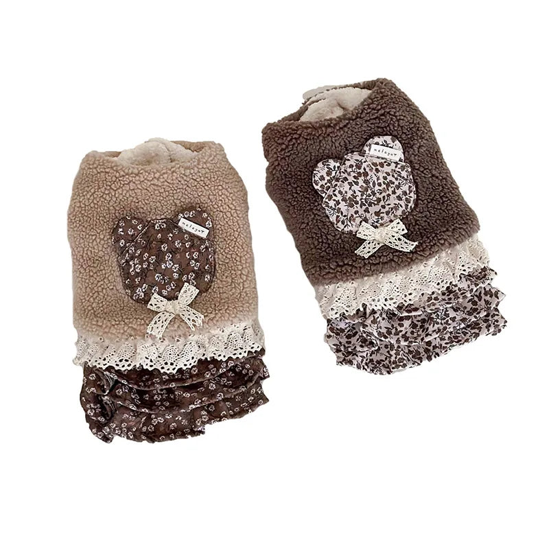 Pet Flower Plush Coat Dog Flower Cake Skirt Cute Dog Plush Hat Dog Clothes Winter Bear Flower Plush Thick Vest Coat Bottom Skirt