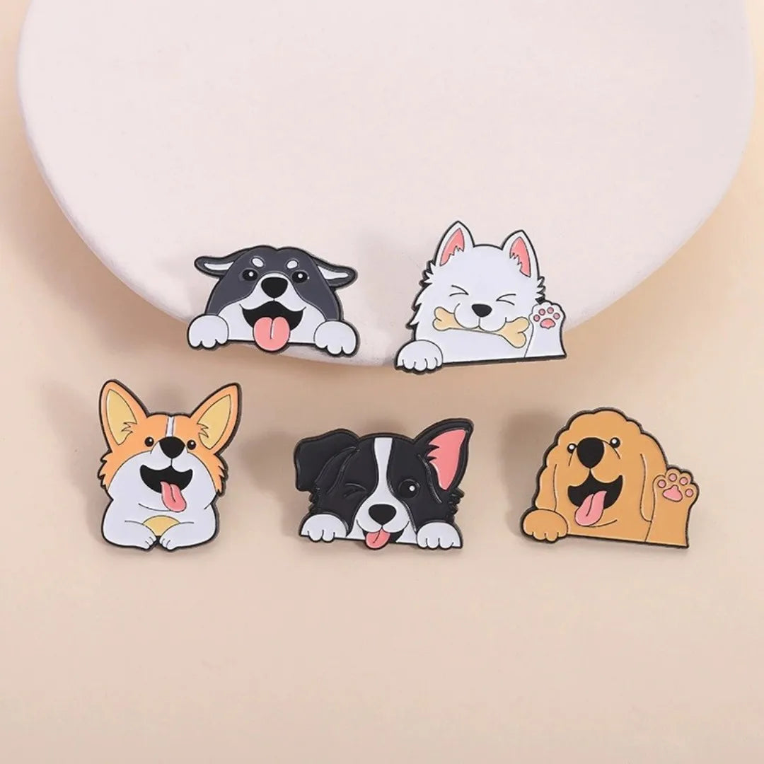 Cartoon Pet Enamel Pin Cute Golden Retriever Border Collie Dog Animal Brooch Backpack Jacket Lapel Badge Jewelry Gift For Friend