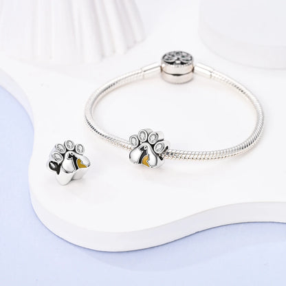 Dog Pet Charms 925 Silver Doggy Paw French Bulldog Bones Beads fit Original Bracelet DIY Fine Jewelry