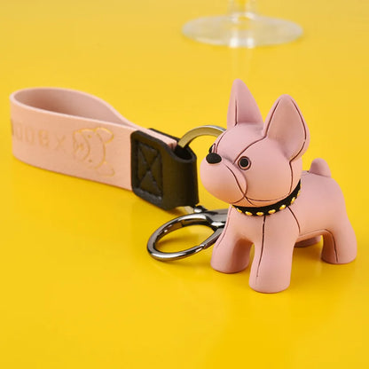 Punk French Bulldog Keychain PU Leather Dog Keychains Fashion for Women Bag Pendant Jewelry Trinket Men's Car Key Ring Key Chain