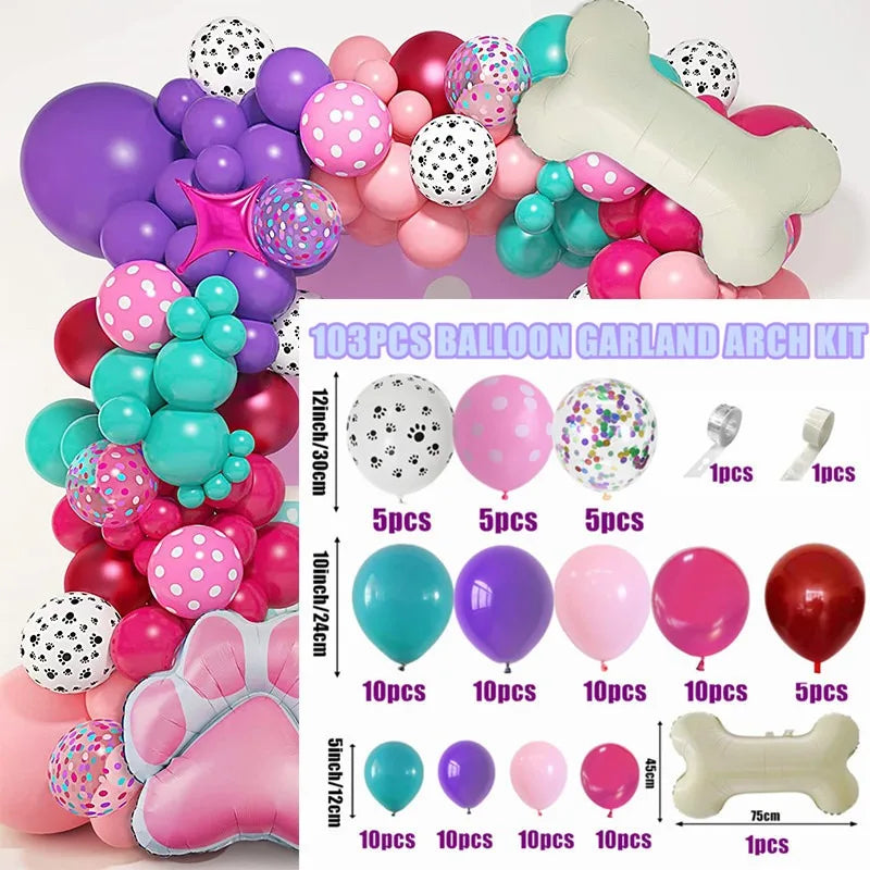 103Pcs Dog Paw Balloons  Balloon Birthday Balloons Garland Arch Kit for Boys Girls Pink Theme Birthday Party Decorations