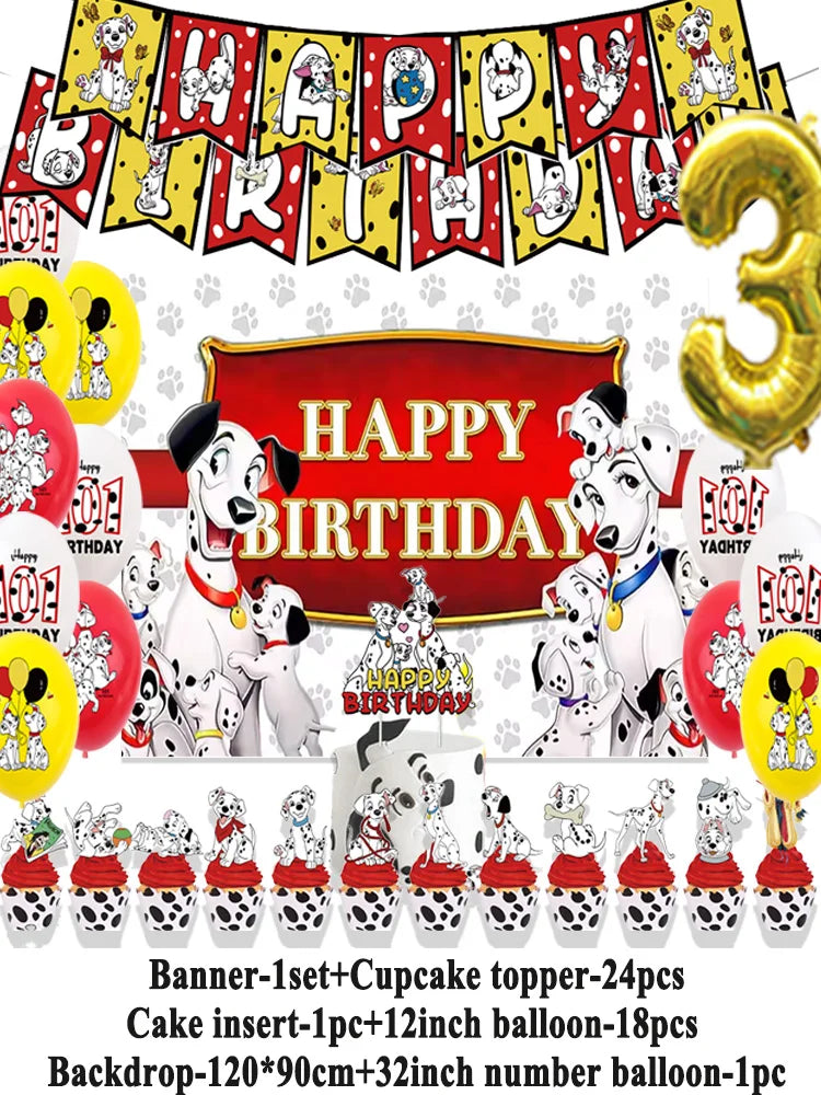 Disney 101 Dalmatians Birthday Party Supplies Cartoon One Hundred and One  Dog Balloon Backgrounds Cake Topper Banner Kids Gifts