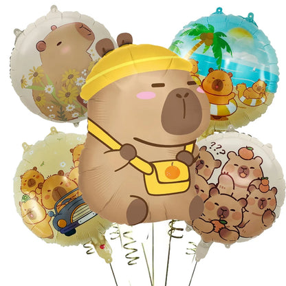 5pcs Cartoon Capybara Aluminium Film Balloon Set Cute Kapibala Children Birthday Party Decors Supplies Baby Shower Air Globos