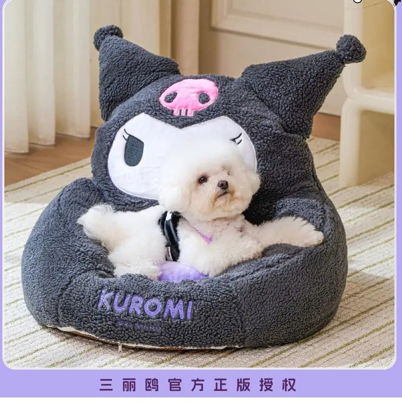 Kawaii Sanrio Kuromi Dog Bed Cute Cat Mat Kennel Winter Warm Breathable Puppy Sofa Removable Washable Sleeping Mat Pet Supplies