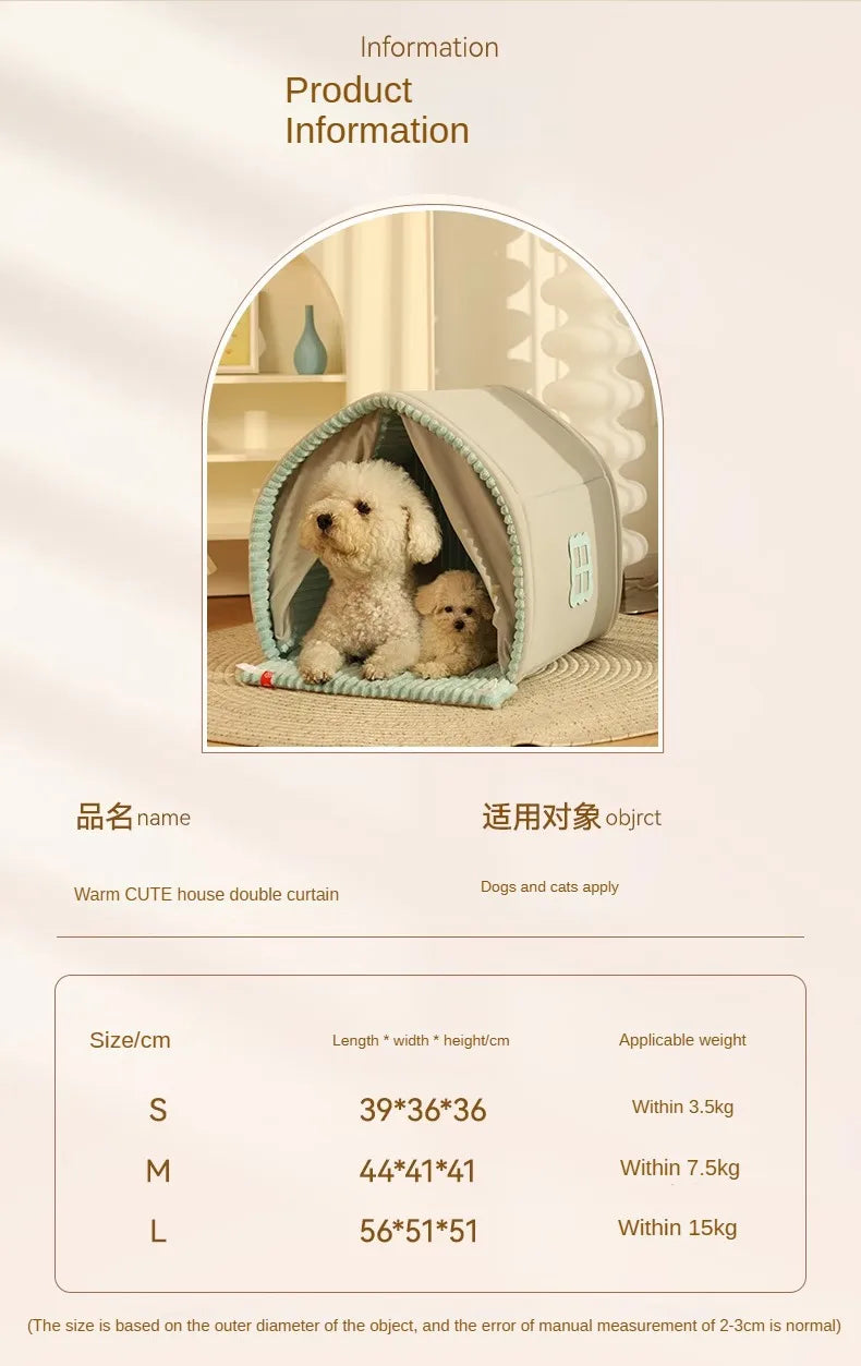 Winter Warm Small Dog House Closed Pet Winter Kennel House Cat Nest Four Seasons Universal