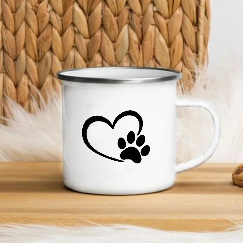 I Love My Dog Printed Enamel Cups Creative Coffee Tea Mug Drinks Dessert Breakfast Milk Cup Cut Mugs Handle Drinkware Best Gifts